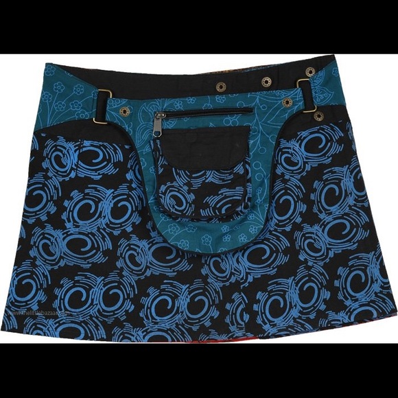 ⚛️🦘 Sacred Geometry Reversible snap Wrap Skirt w/detach Purse pouch NWOT travel - Picture 6 of 9